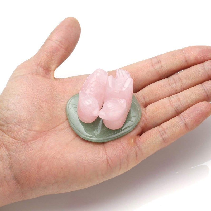 CrystalTears Rose Quartz Mandarin Ducks Love Birds on Lotus Leaf Green Aventurine Fengshui Figurines with Box Gift Valentines Day Gift - Image 4